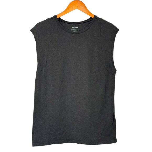 Frame Le Mid Rise Muscle T-Shirt Black Cap Sleeve 100% Cotton Women's Size XL - Picture 1 of 7